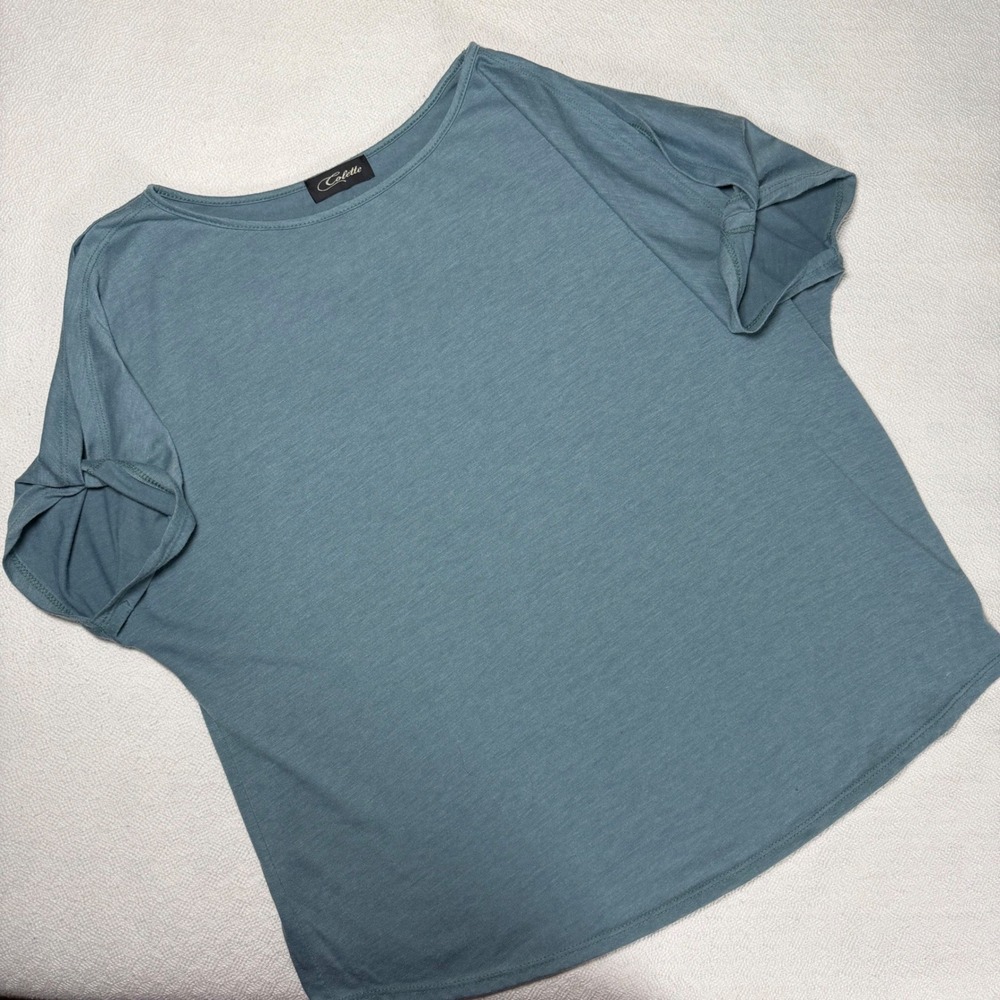 Colette Women Teal Cold Shoulder Twisted Sleeve Scoop Neck Knit Top Size L